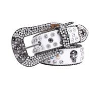 AGUTALITHIC Damen Herren Strassgürtel Western-Cowgirl-Cowboy Nietengürtel Funkelnder Pailletten-Ledergürtel Mit Totenkopf-Schnalle(130cm/51, White)
