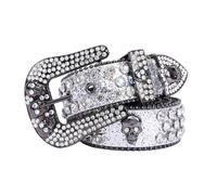 AGUTALITHIC Damen Herren Strassgürtel Western-Cowgirl-Cowboy Nietengürtel Funkelnder Pailletten-Ledergürtel Mit Totenkopf-Schnalle(130cm/51, Silver)