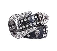 AGUTALITHIC Damen Herren Strassgürtel Western-Cowgirl-Cowboy Nietengürtel Funkelnder Pailletten-Ledergürtel Mit Totenkopf-Schnalle(100cm/39, Black-A)