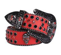 AGUTALITHIC Damen Herren Strassgürtel Western-Cowgirl-Cowboy Nietengürtel Funkelnder Pailletten-Ledergürtel Mit Totenkopf-Schnalle(120cm/47, Red-B)