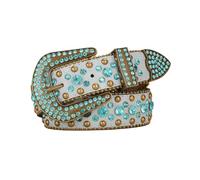 AGUTALITHIC Damen Herren Western-Gürtel Mit Strasssteinen Ledergürtel Unisex Cowgirl-Cowboy Geprägter Riemen Für Jeans, Hosen Und Kleider(135cm/53, Blue)