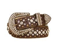 AGUTALITHIC Damen Herren Western-Gürtel Mit Strasssteinen Ledergürtel Unisex Cowgirl-Cowboy Geprägter Riemen Für Jeans, Hosen Und Kleider(125cm/49, Brown)