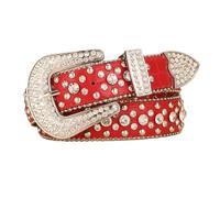 AGUTALITHIC Damen Herren Western-Gürtel Mit Strasssteinen Ledergürtel Unisex Cowgirl-Cowboy Geprägter Riemen Für Jeans, Hosen Und Kleider(105cm/41, Red)