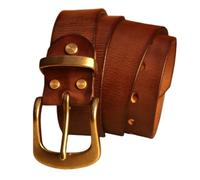 AGUTALITHIC Dickes Vollnarbenleder Herrengürtel Heavy Duty Vintage Rindsleder Jeansgürtel Hohe Härte Massive Messingschnalle(105cm/41, Coffee)