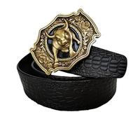 AGUTALITHIC Echtleder Ledergürtel Aus Rindsleder Druckknopf Gürtel Mit Prägung Krokodilmuster Schnitzen langhorn Bulle Rodeo Western-Cowboy-Gürtelschnalle(110cm/43, Black)