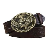 AGUTALITHIC Geprägte Gürtel für Damen Adler-Flagge Muster Ledergürtel Mit Western Fliegender Adler Oval Floral Gravur Schnalle Jeansgürtel Für Jeans Anzug(110cm/43, Coffee)