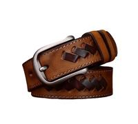 AGUTALITHIC Gesteppter Ledergürtel Herren Flecht-Gürtel Aus Vollrindleder Herrengürtel Jeans-Gürtel Echtleder 3.3cm Breit Mit Silberner Schließe(120cm/47, Brown)