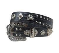 AGUTALITHIC Gürtel Mit Geprägtem Krokodilmuster Und Nieten Für Herren Und Damen Ledergürtel Vintage Western Cowboy Totenkopf Nieten Punk Rock Nietengürtel(105cm/41, Black)