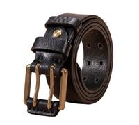 AGUTALITHIC Handgemachter Herren Damen Antik Beiläufige Ledergürtel Heavy Duty Prägung Gürtel Aus Rindleder Mit Doppeldorn Gold Schnalle, Doppel-Loch ösen Jeansgürtel(125cm/49, Black)