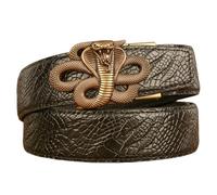 AGUTALITHIC Herren Automatik Gürtel Automatikschließe Geschnitztes Schlange Riemen mit Krokodil Klaue Gold Prägung Muster Keine Löcher Jeans Anzug Gürtel Ledergürtel (120cm/47, Black)