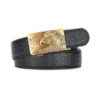 AGUTALITHIC Herren/Damen Gürtel Mit Ratschen Prägung Krokodilmuster Automatikschließe Mit Adlerkopf Schwarzer Lederriemen Für Elegante Jeans(105cm/41, Gold)