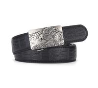 AGUTALITHIC Herren/Damen Gürtel Mit Ratschen Prägung Krokodilmuster Automatikschließe Mit Adlerkopf Schwarzer Lederriemen Für Elegante Jeans(115cm/45, Silver)