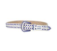 AGUTALITHIC Herren/Damen Nietengürtel Mit Strass Krokodilprägung Western Cowboy Cowgirl Gürtel Glänzender Blauer Riemen Mit Kristallnieten(100cm/39, White)