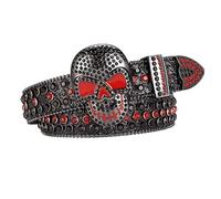 AGUTALITHIC Herren Damen Strass Gürtel Für Jeans - Bling Ledergürtel Glitzer Totenkopf Groß Schnalle Druckknöpfe Verschluss Für Western Cowgirl Cowboy(125cm/49, Black-A)