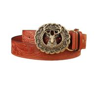 AGUTALITHIC Herren Damen Western-Blumenmuster Prägung Gürtel Druckknöpfe Hohlschnalle Elch Skulptur Hirschkopf Schnitzen PU-Ledergürtel(105cm/41, Coffee)
