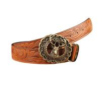 AGUTALITHIC Herren Damen Western-Blumenmuster Prägung Gürtel Druckknöpfe Hohlschnalle Elch Skulptur Hirschkopf Schnitzen PU-Ledergürtel(115cm/45, Brown)
