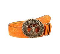 AGUTALITHIC Herren Damen Western-Blumenmuster Prägung Gürtel Druckknöpfe Hohlschnalle Elch Skulptur Hirschkopf Schnitzen PU-Ledergürtel(125cm/49, Orange)