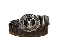 AGUTALITHIC Herren Damen Western-Blumenmuster Prägung Gürtel Druckknöpfe Hohlschnalle Elch Skulptur Hirschkopf Schnitzen PU-Ledergürtel(125cm/49, Black)