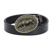 AGUTALITHIC Herren Damen Western Cowboy Klassischer Ledergürtel mit Wildschwein Schwein Bedruckt Handgefertigter Prägung Schnitzen Ovale Vintage-Schnalle(120cm/47, Black)