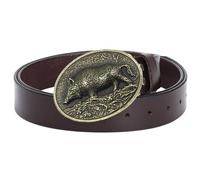 AGUTALITHIC Herren Damen Western Cowboy Klassischer Ledergürtel mit Wildschwein Schwein Bedruckt Handgefertigter Prägung Schnitzen Ovale Vintage-Schnalle(105cm/41, Brown)