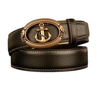 AGUTALITHIC Herren Gesteppter Ledergürtel,Ratsche Gürtel Für Männer Kleid Automatik Schnalle Geschnitztes Hohl Anker Doppelter Elefantenkopf,Breite 35mm(120cm/47, Gold)