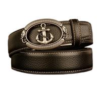 AGUTALITHIC Herren Gesteppter Ledergürtel,Ratsche Gürtel Für Männer Kleid Automatik Schnalle Geschnitztes Hohl Anker Doppelter Elefantenkopf,Breite 35mm(120cm/47, Silver)