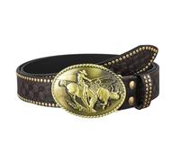 AGUTALITHIC Herren Gürtel Nietengürtel Longhorn Bull Western Cowboy Gürtelschnallen Gold Oval Seil Kante Schnalle Ledergürtel Mit Blumen Gravur Für Männer(130cm/51, Brown)