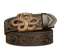 AGUTALITHIC Herren Gürtel Ratsche Automatik Blumen Prägung Ledergürtel Dekoration Mit Gürtelschnalle Western Tiere Automatikschließe,35mm Breit(105cm/41, Ophidian)