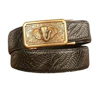 AGUTALITHIC Herren Gürtel Ratsche Automatik Ledergürtel Krokodilklauenmuster Dekoration Mit Gold Gürtelschnalle Western Elefanten Kopf Automatikschließe,35mm Breit(110cm/43, Black)