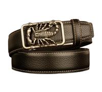 AGUTALITHIC Herren Ledergürtel Rutsche Automatik Leder Gürtel Ratschengürtel Für Männer Mit Automatischer Geschnitztes Tier Silberne Schnalle(130cm/51, Scorpion)