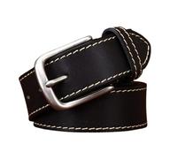 AGUTALITHIC Herrengürtel Antik Beiläufige Ledergürtel Vintage Taillengürtel Weiße Nähte an Den Kanten Silberfarbene Dornschließe Metallschnalle 3.8cm Breit(110cm/43, Black)