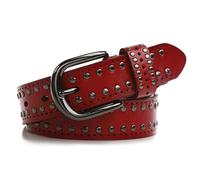 AGUTALITHIC Hohl ösen Nietengürtel Damen Und Herren Runde Nieten Gürtel Mit Punk Style Cosplay Hip Hop Ledergürtel Rock Guertel Für Oder Gothic-Outfits(105cm/41, Red)