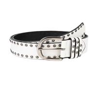 AGUTALITHIC Leder Nietengürtel Runde Nieten Goth Gürtel Mit Legierung Dornschließe Schnalle 3.8cm Breit Punk Rock Style Ledergürtel Für Damen(110cm/waist:36"~38", White)