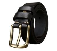 AGUTALITHIC Ledergürtel Herren Damen 5mm Dicke 3.8cm Breit Antik Beiläufige Gürtel Vollledergürtel Jeansgürtel Messing Gold Metall Dorn-schließe Gürtelschließe (110cm/43, Black)