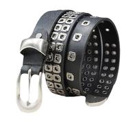 AGUTALITHIC Metal Punk Rock Hohl Nietengürtel Mit ösen Und Nieten Für Damen Und Herren Ledergürtel Riemen Mit Doppellöchern Und Dornschließe(115cm/45, Black)