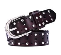 AGUTALITHIC Metal Punk Rock Nietengürtel 2-Loch Runde Nieten Hohlgürtel PU-Leder Riemen 2,8cm Breit Für Damen Gothic Kleidung(115cm/45, Coffee)