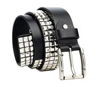 AGUTALITHIC Nietengürtel Herren Und Damen Rindsleder Ledergürtel 3 Reihen Pyramide Metall Nieten Gürtel Für Jeans, Hosen, Gothic, Punk, Rockwear(110cm/43, Black)