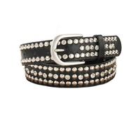 AGUTALITHIC Nietengürtel Punkrock 3 Reihen Glänzender Metall-Rundnieten PU-Leder Riemen Mit Silberner Dornschließe Für Damen(105cm/41, Black)