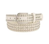 AGUTALITHIC Nietengürtel Punkrock 3 Reihen Glänzender Metall-Rundnieten PU-Leder Riemen Mit Silberner Dornschließe Für Damen(105cm/41, White)
