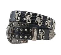 AGUTALITHIC Nietengürtel Rock Skorpion Nieten Gürtel Mit Krokodilmuster Punk Ledergürtel Dornschließe Für Damen Und Herren Gothic Kleidung Zubehör(115cm/45, Black)