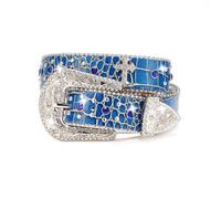 AGUTALITHIC Nietengürtel Strassgürtel Für Damen & Herren Western Cowgirl Cowboy Gürtel Mit Glitzerndem Krokodilmuster Für Jeans, Hosen Und Kleider(120cm/47, Blue)