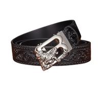 AGUTALITHIC Prägung Ledergürtel Automatik Gürtel Slide Automatische Buchstabe B & Tiger Silber Schnalle Einstellbar Ratschengürtel Für Männer Anzug Und Freizeit(115cm/45, Black)