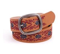 AGUTALITHIC Vintage Bunt Damen Blumenmuster-Gürtel Bestickter Jeansgürtel 3,5cm Breit Taillenumfang, Elegantes Und Modisches Accessoire Für Jedes Outfit(105cm/waist:34"~36", Brown)