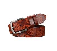 AGUTALITHIC Vintage Western Ahorn Blumen Geprägter Gürtel Für Damen Und Herren Dornschnalle 3,8cm Breit Echtes Rindsleder Ledergürtel(105cm/41, Brown)