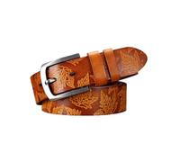 AGUTALITHIC Vintage Western Ahorn Blumen Geprägter Gürtel Für Damen Und Herren Dornschnalle 3,8cm Breit Echtes Rindsleder Ledergürtel(125cm/49, Yellow)