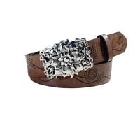 AGUTALITHIC Western Gürtel Für Damen Ledergürtel Glänzendes Silber Blume Gürtelschnalle Handgemachter Floral Graviert Geprägter Gürtelriemen Für Jeans Hosen 38mm Breit(100cm/39, Brown)