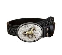 AGUTALITHIC Western Gürtel Für Männer Frauen Cowgirl Cowboy Geprägte Gravierte Ledergürtel Blumen-Gravur Jeansgürtel Mit Pferd Schnallen Für Jeans Hosen(115cm/45, Black)