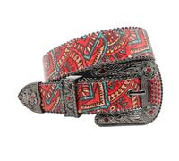 AGUTALITHIC Western Leder Gürtel Für Herren Damen Abstrakter Buntes Graffiti Drucken Cowboy Nietengürtel Graviert Blume Strass Schnalle Taillegürtel(105cm/41, Graffiti)