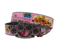 AGUTALITHIC Western Ledergürtel Für Herren Damen Hip-Hop Graffiti Drucken Nietengürtel Schnitzen Katzen Tatze Hohl Strass Schnalle Taillegürtel(125cm/49, Pink)
