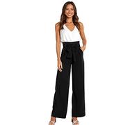 AGYMNX Damen Weite Bein Freizeithose mit Taschen Sommer Hohe Taile Palazzo Elegant Culotte Baggy Dnne Casual Stoffhose Leichte Sommerhose mit Gummizug Lange schwarz XL